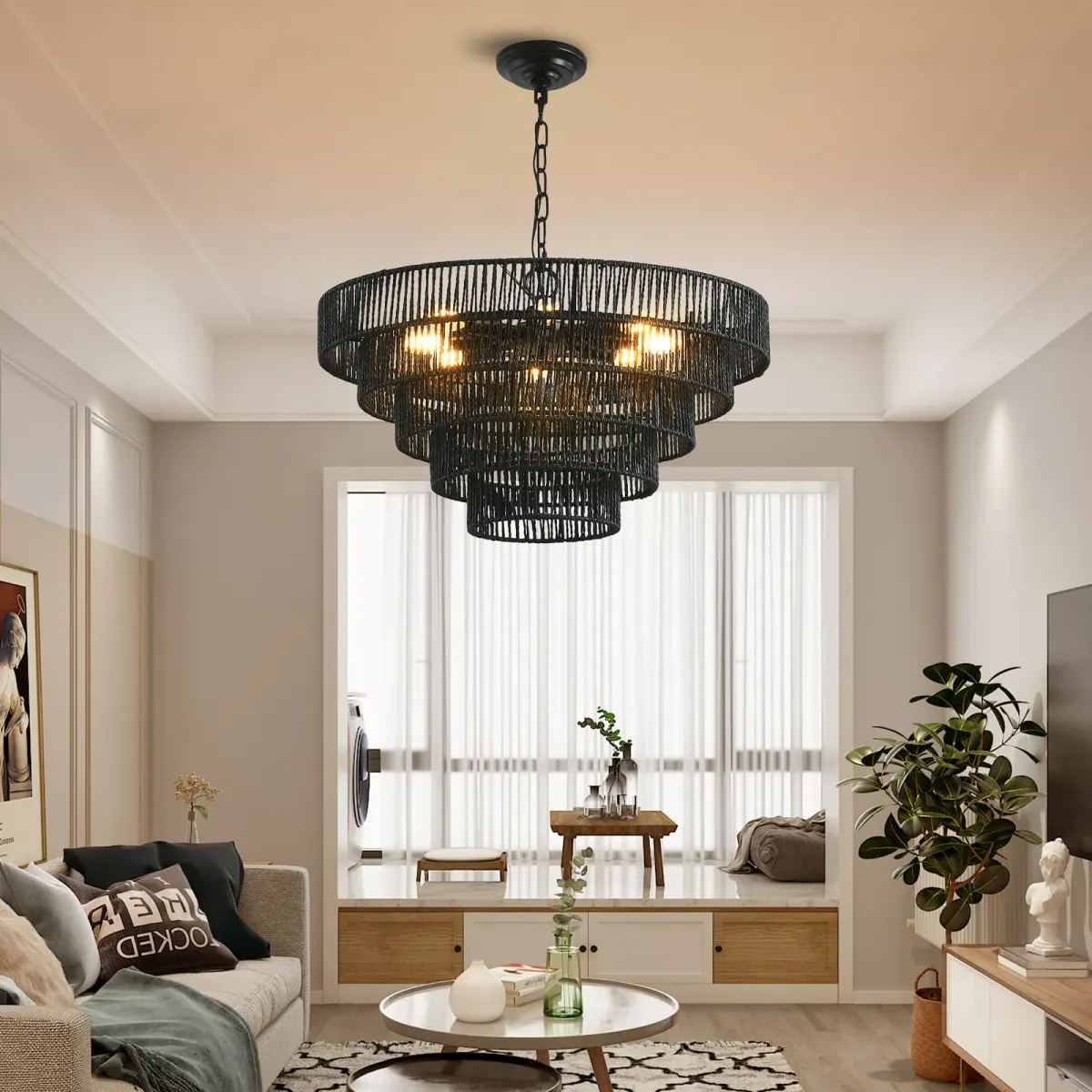 Rope chandelier, 23.6 in, black, manufacturer image 1