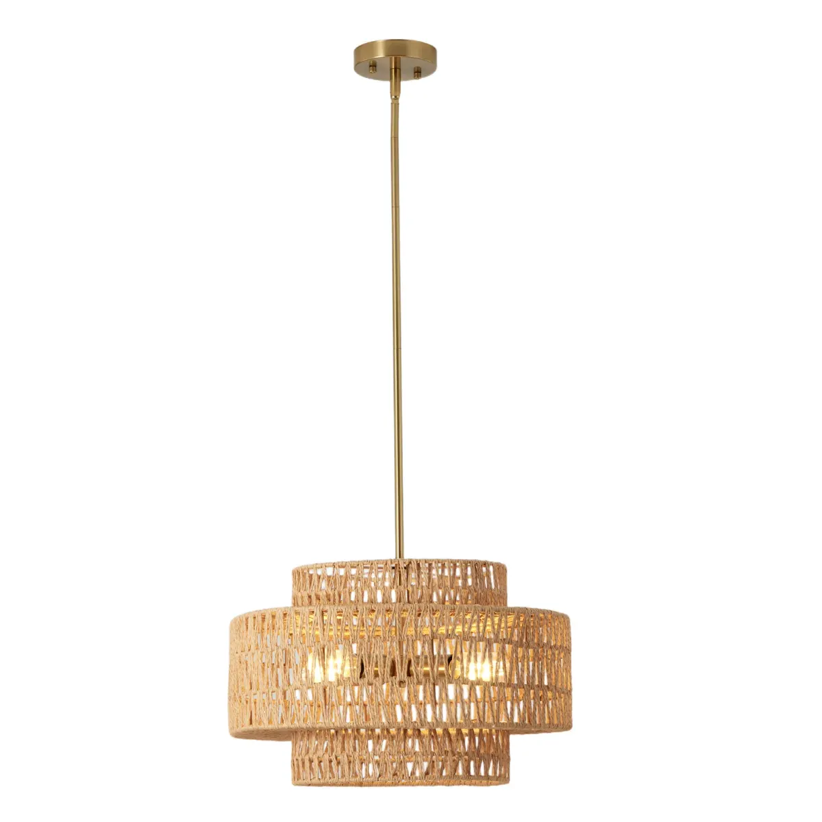 4-light rattan chandelier, brown, brown