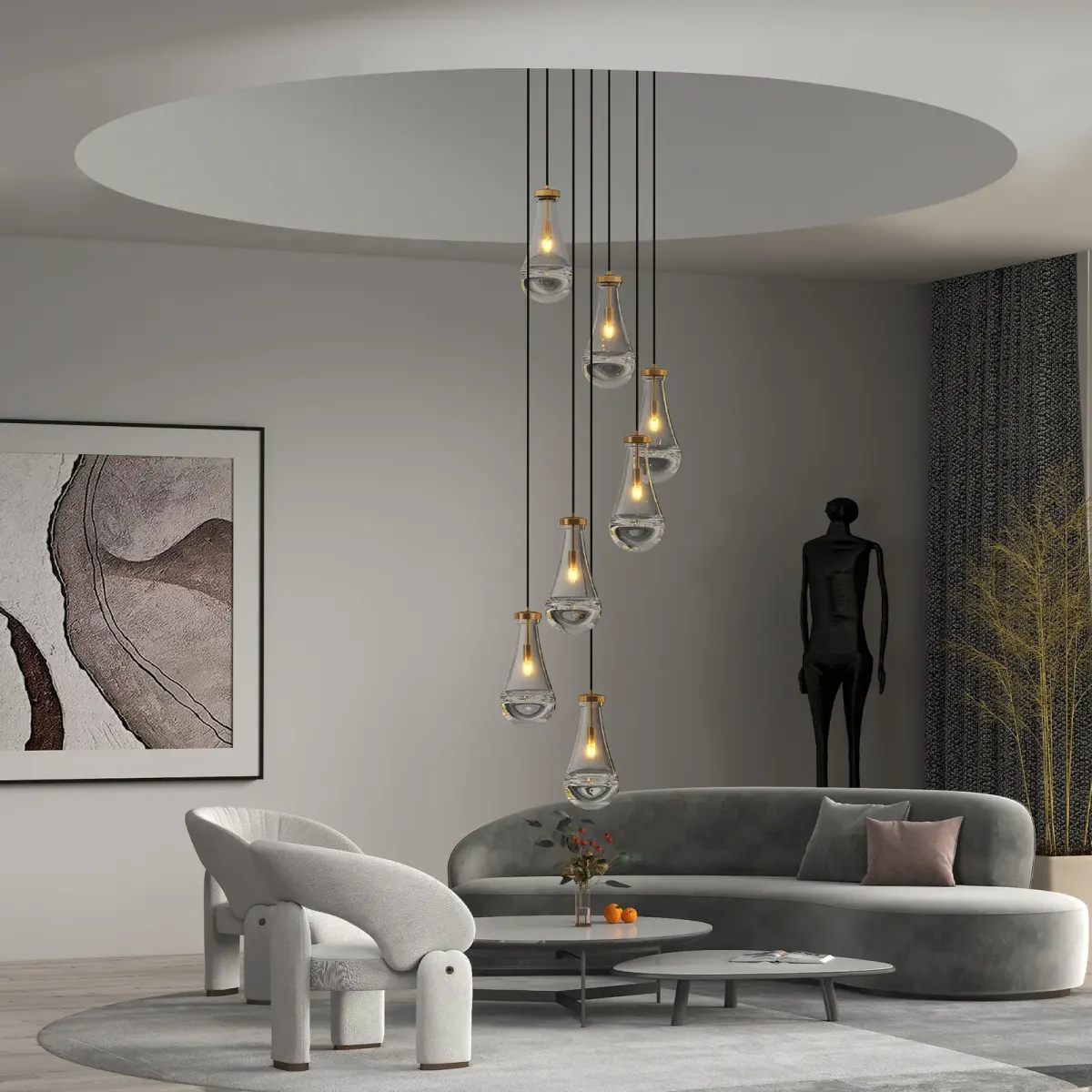7-light chandelier, gold, view 2