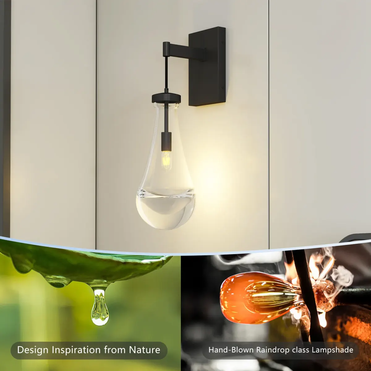 Raindrop vanity light, 7.9 in, black, manufacturer image 4