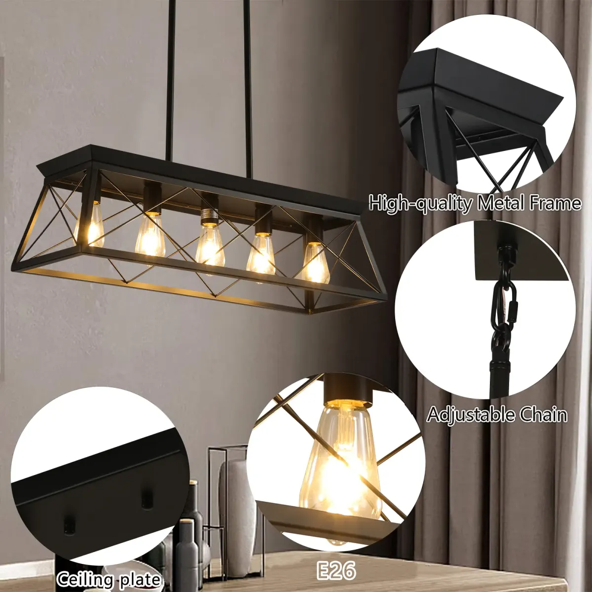 5-light cage chandelier, black, view 3