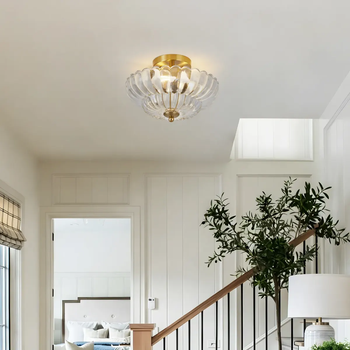 Glass semi-flush mount, 3 lights, gold+clear, view 3