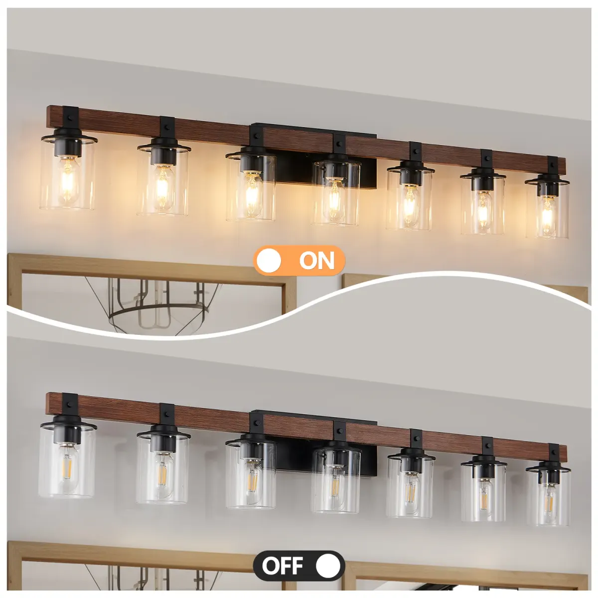 Wood vanity bar, 7 lights, walnut, view 3