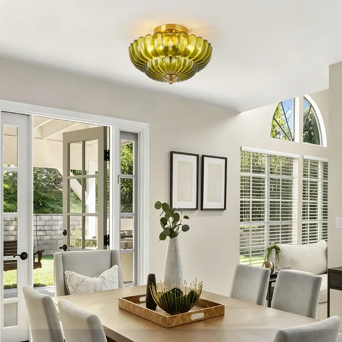 Glass semi-flush mount, 3 lights, green, view 2