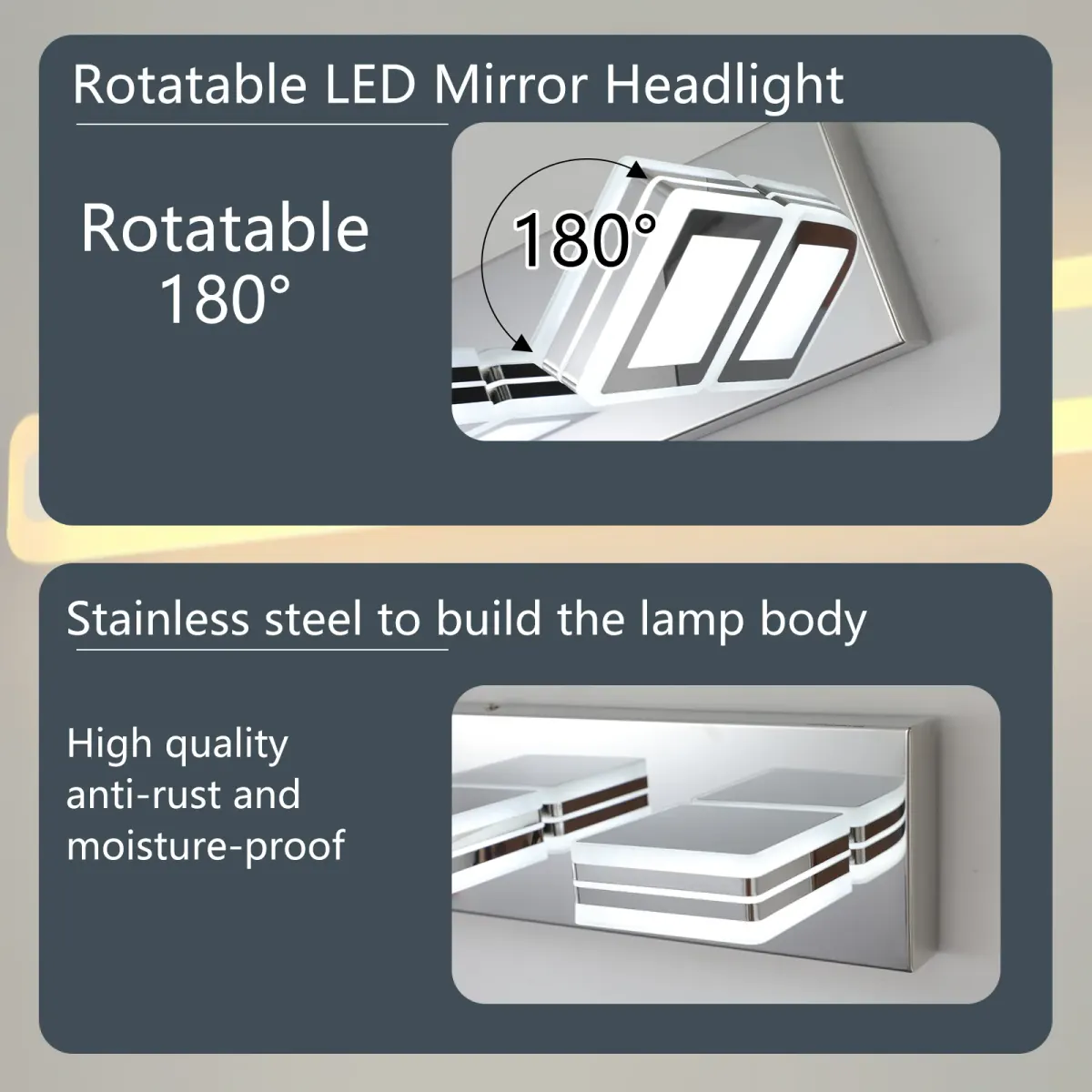 Square acrylic vanity bar, 6 lights, chrome, manufacturer image 1