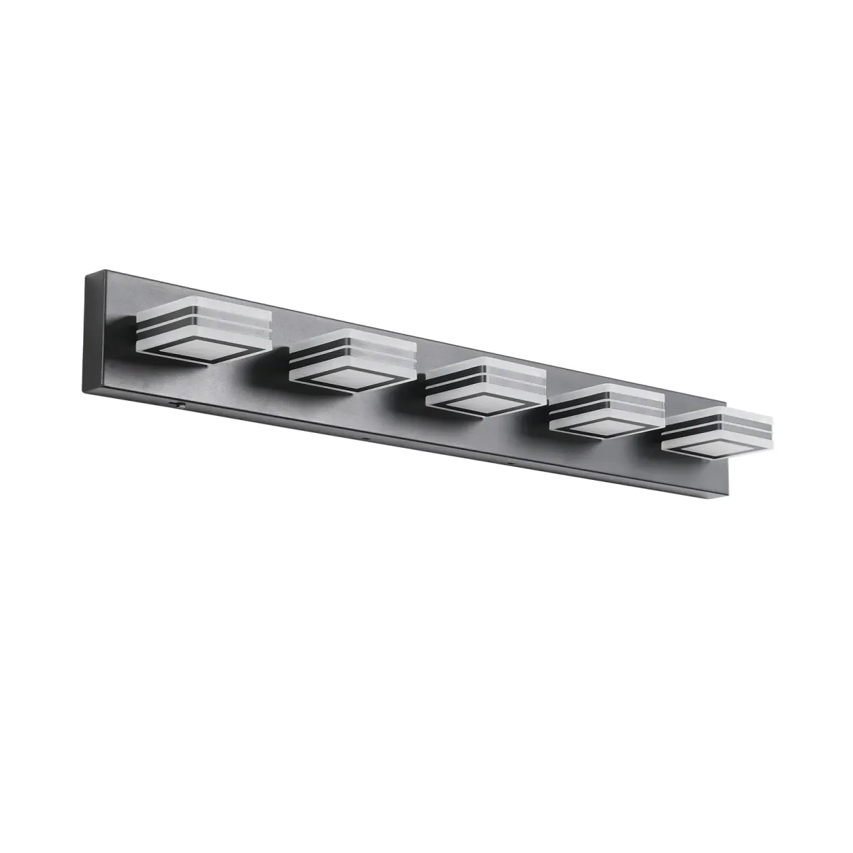 Square acrylic vanity bar, 5 lights, black, view 6