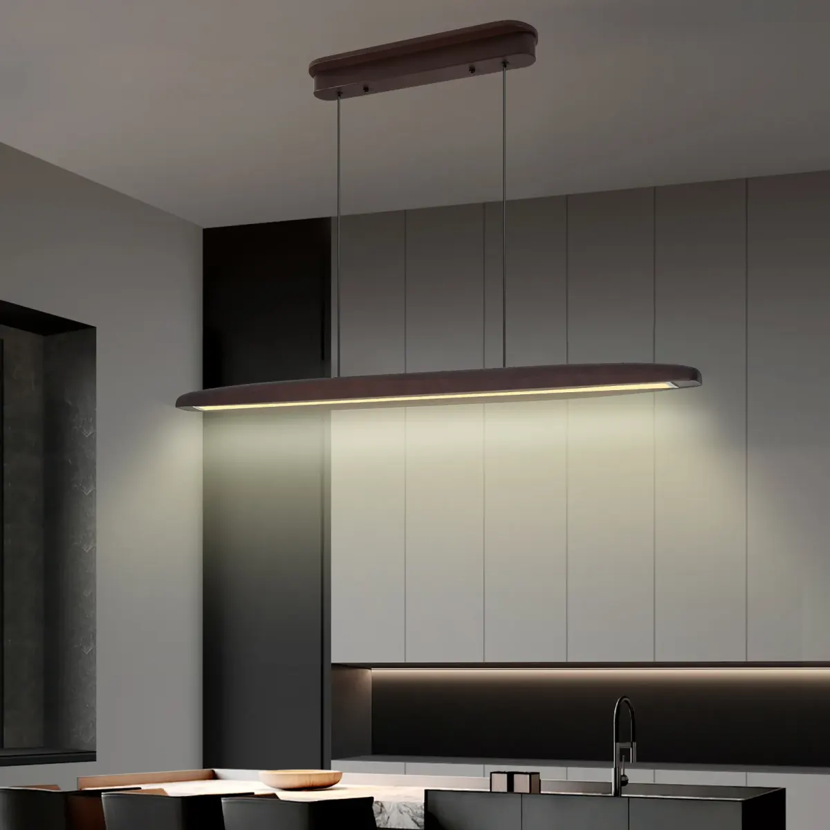Wood pendant L019001, 39.4 in, walnut, view 3