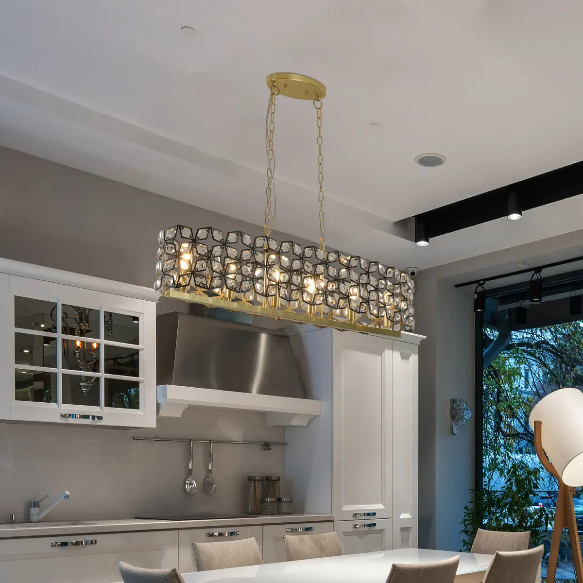 Crystal geometric chandelier, 39.4 in, black,gold,transparent, view 5