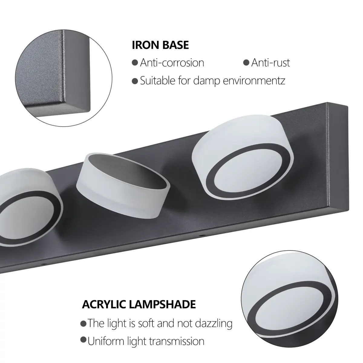 Acrylic shade vanity bar, 6 lights, black, manufacturer image 2