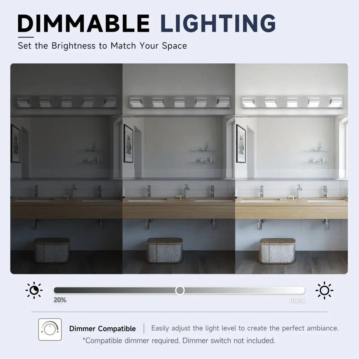 Acrylic vanity bar, 3–6 lights, 23.6–47.2 in, 5 lights, brushed nickel, manufacturer image 4