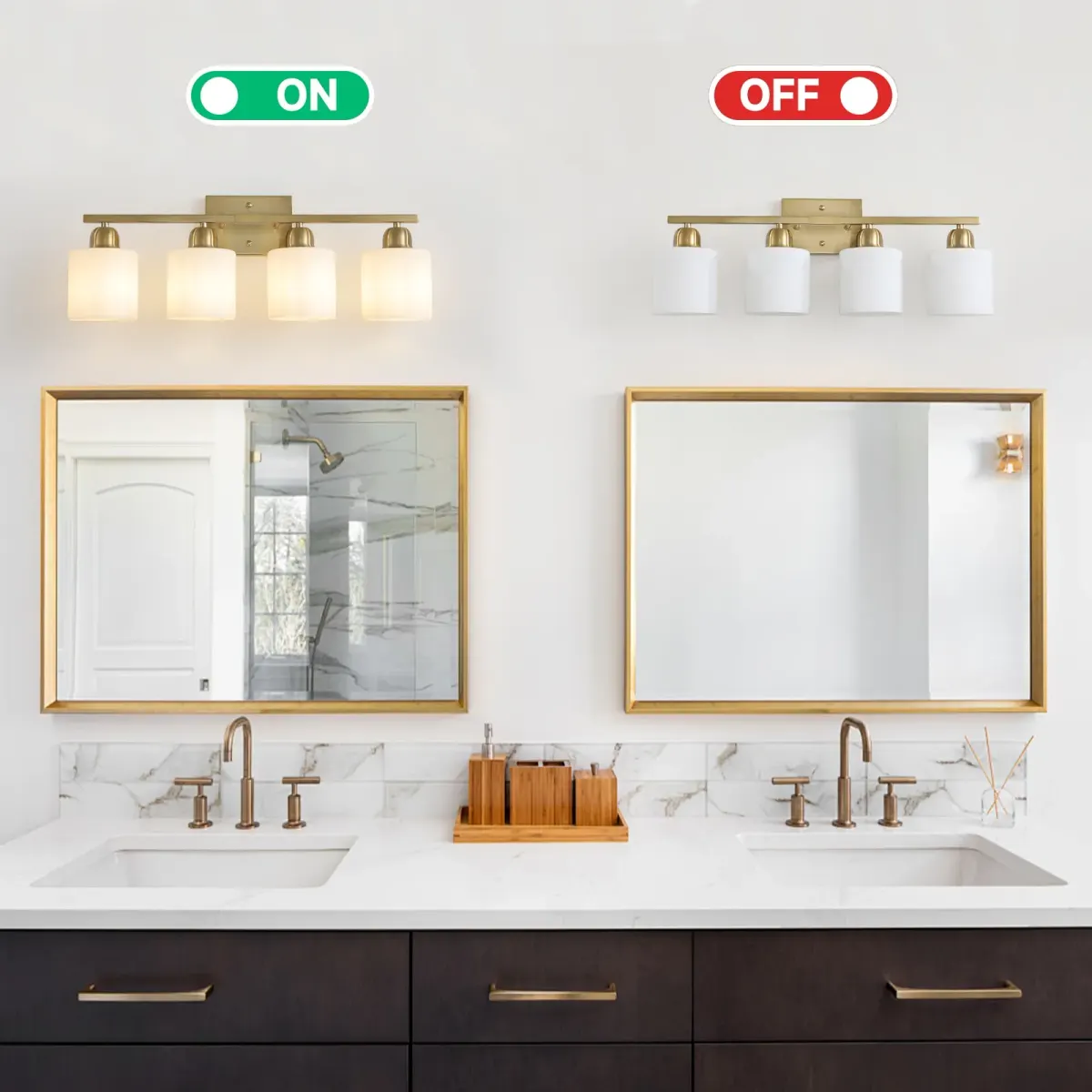Frosted glass vanity bar, 4 lights, copper tone, view 4