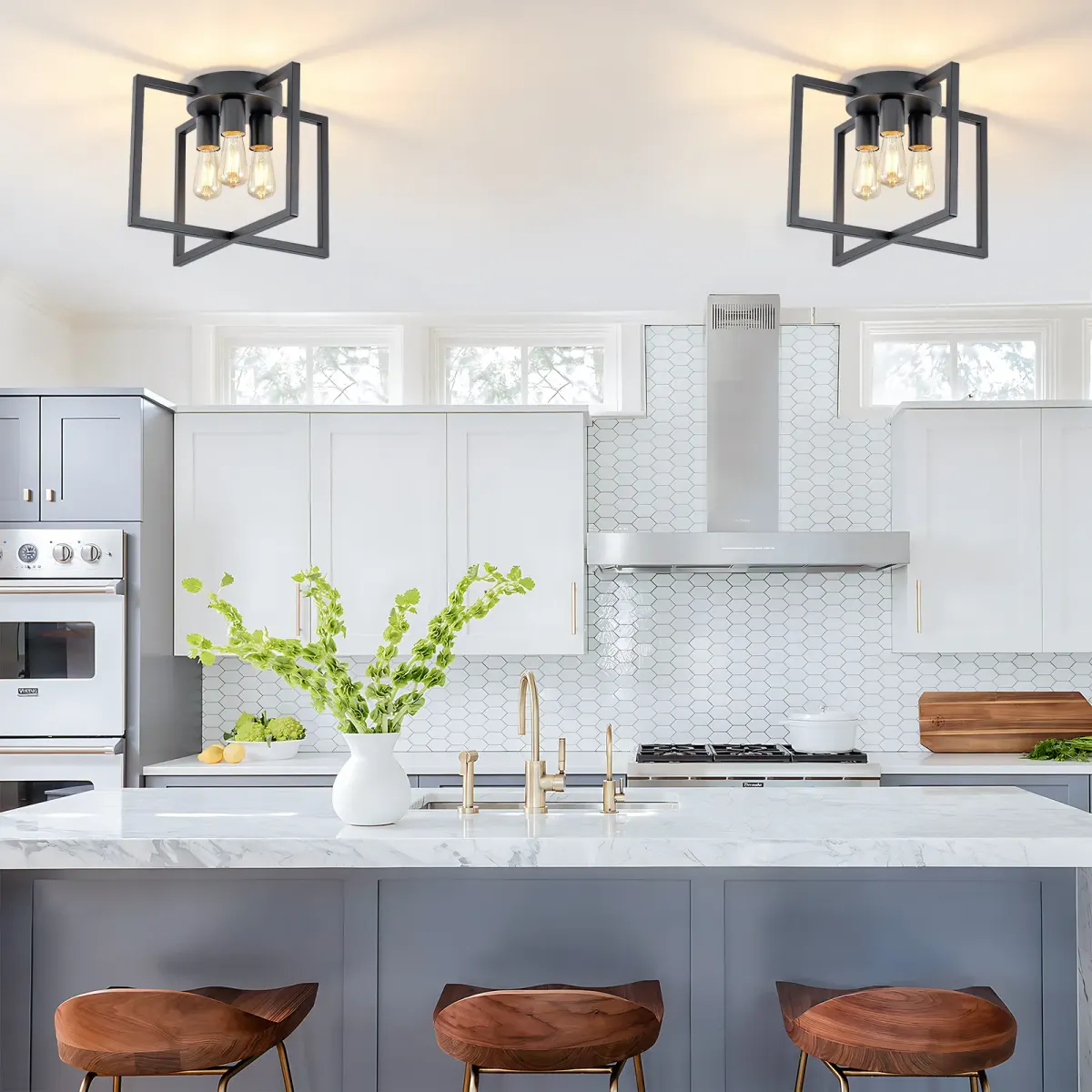 Geometric chandelier, 3 lights, black, view 3