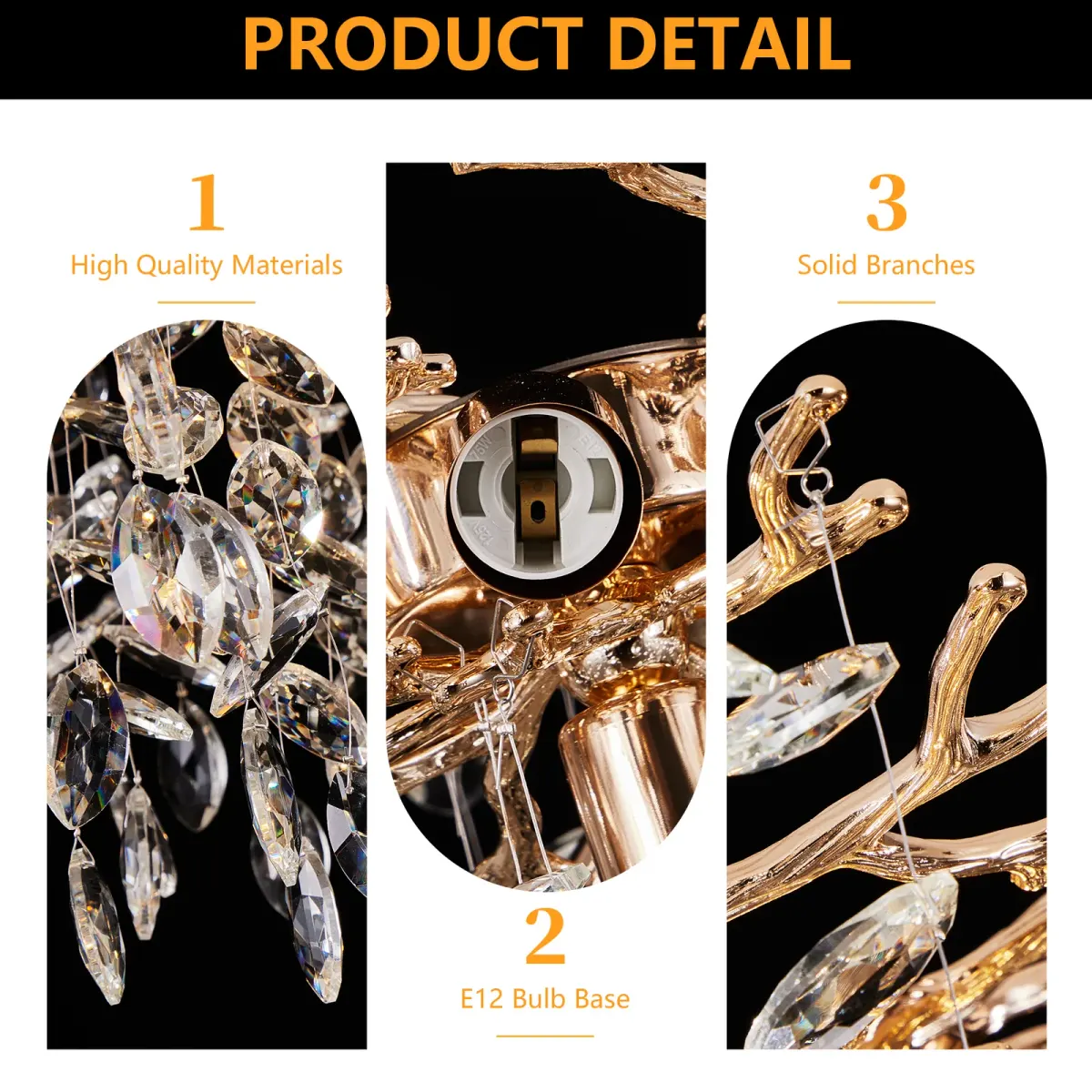 Branch crystal chandelier, 14 lights, gold, view 4