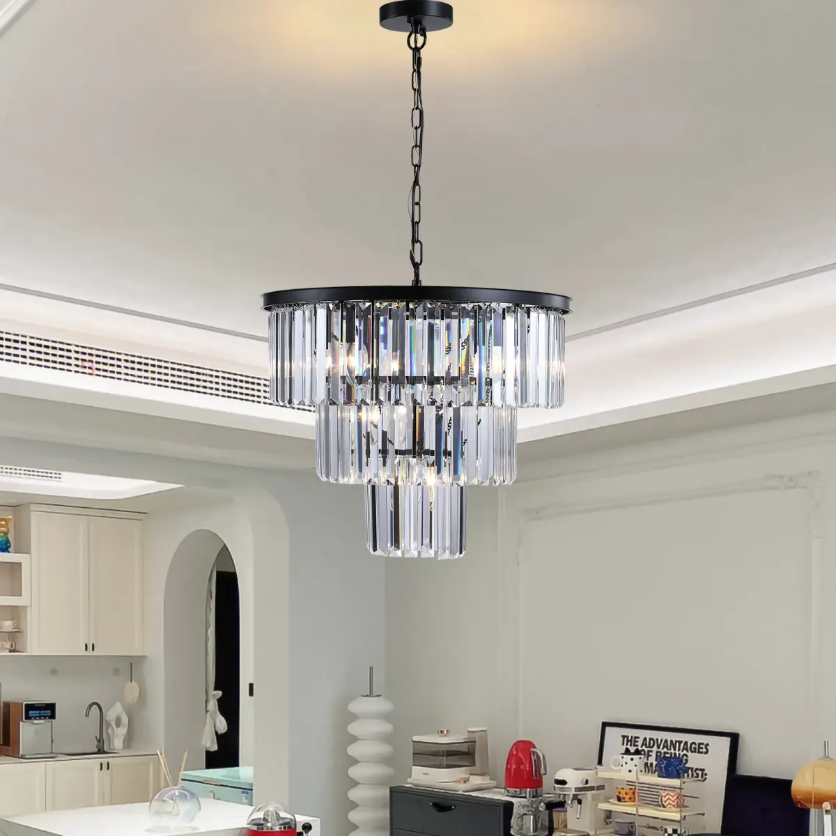 7-light crystal chandelier, 19.7 in, black (L5007), view 2