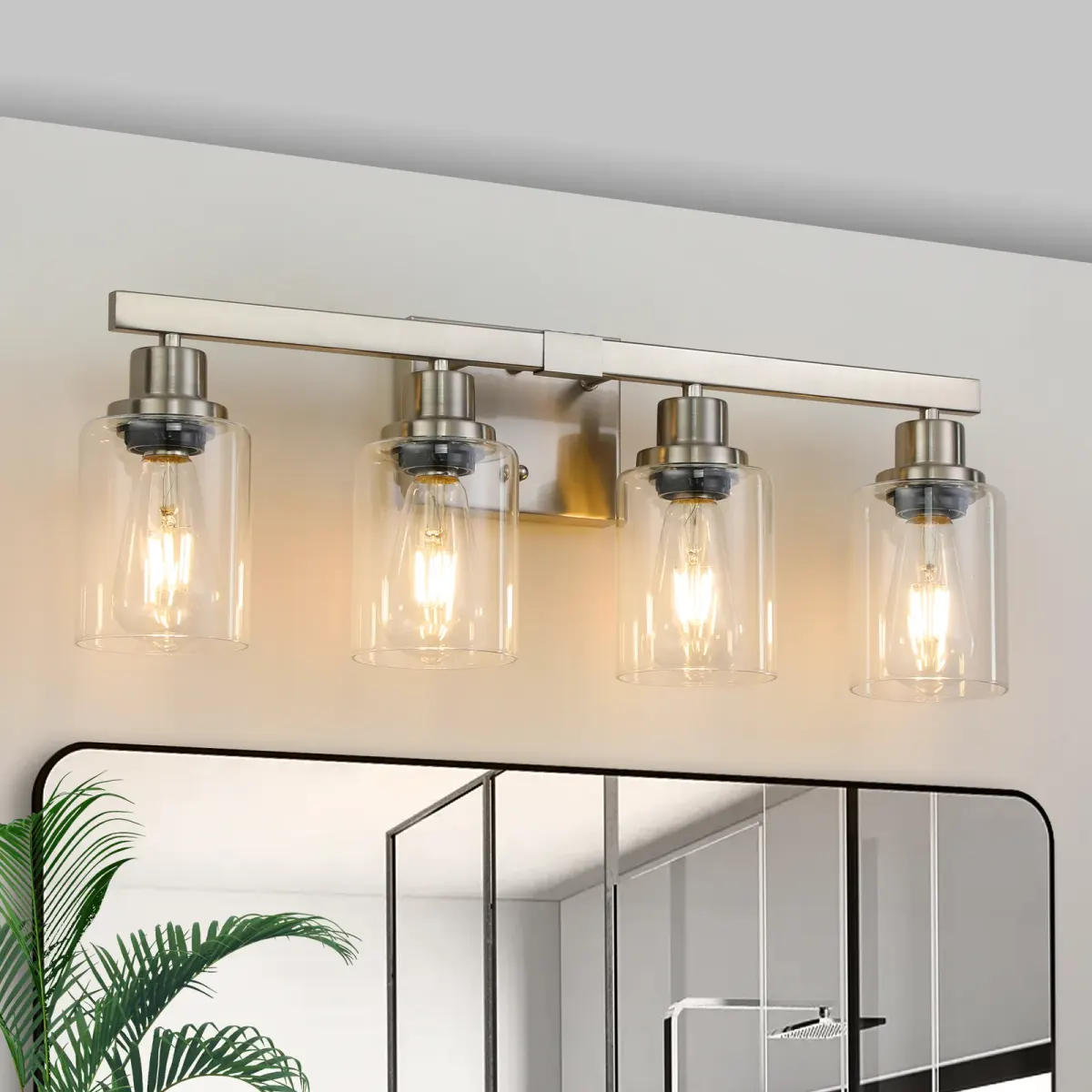Clear glass vanity bar, 4 lights, chrome
