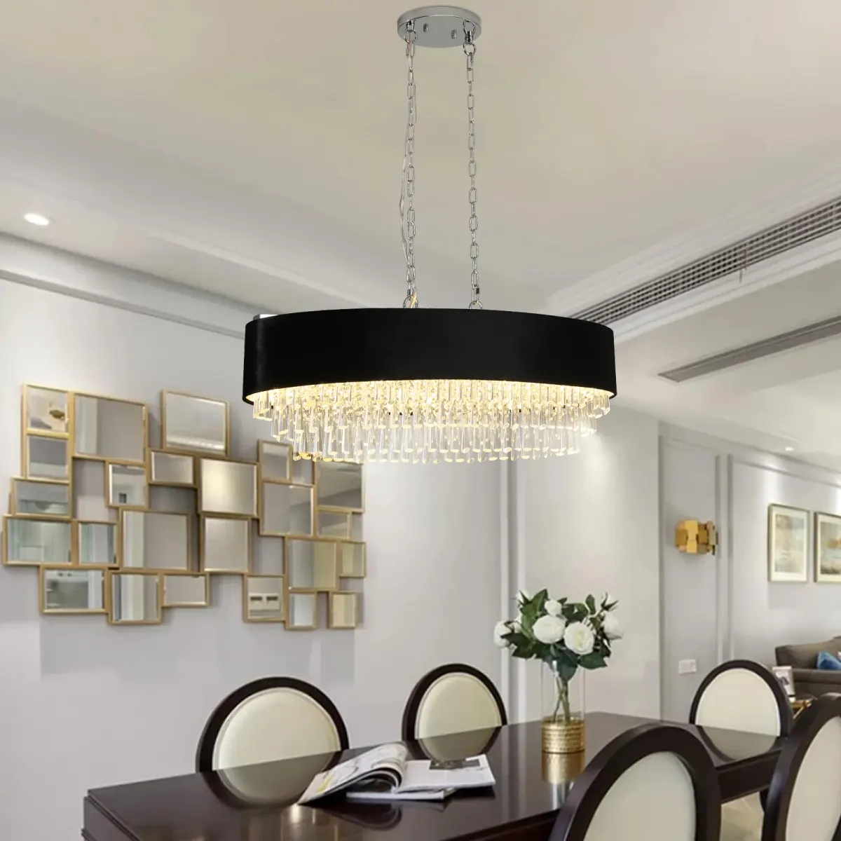 8-light crystal chandelier, black,chrome,transparent