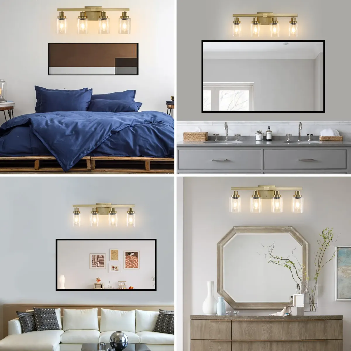 Clear glass vanity bar, 4 lights, gold, view 6