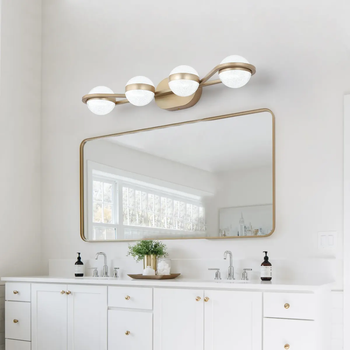 Acrylic crystal vanity bar, 4 lights, gold, view 5