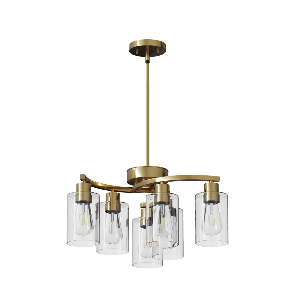 6-light clear glass chandelier, gold, gold