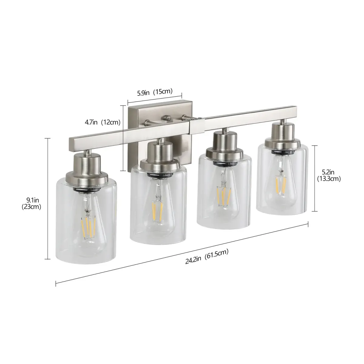 Clear glass vanity bar, 4 lights, chrome, view 9