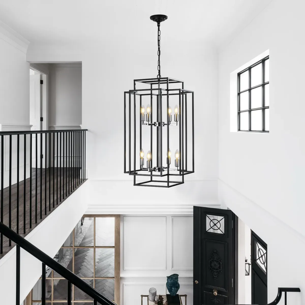 Geometric pendant chandelier, 8 lights, chrome, view 6