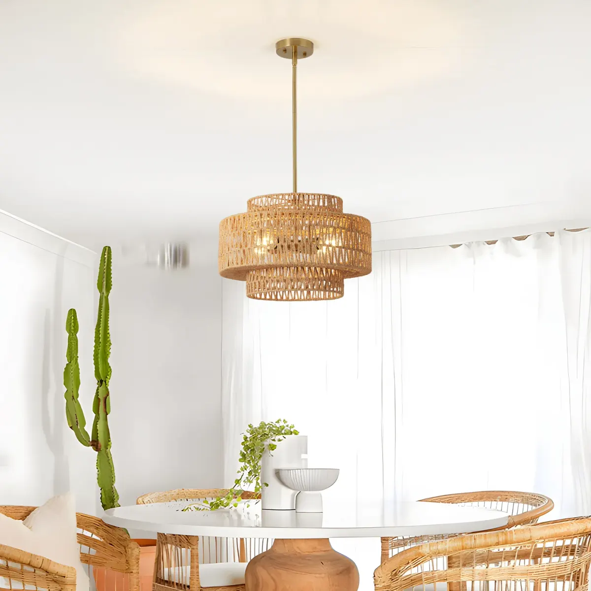 4-light rattan chandelier, brown, view 4