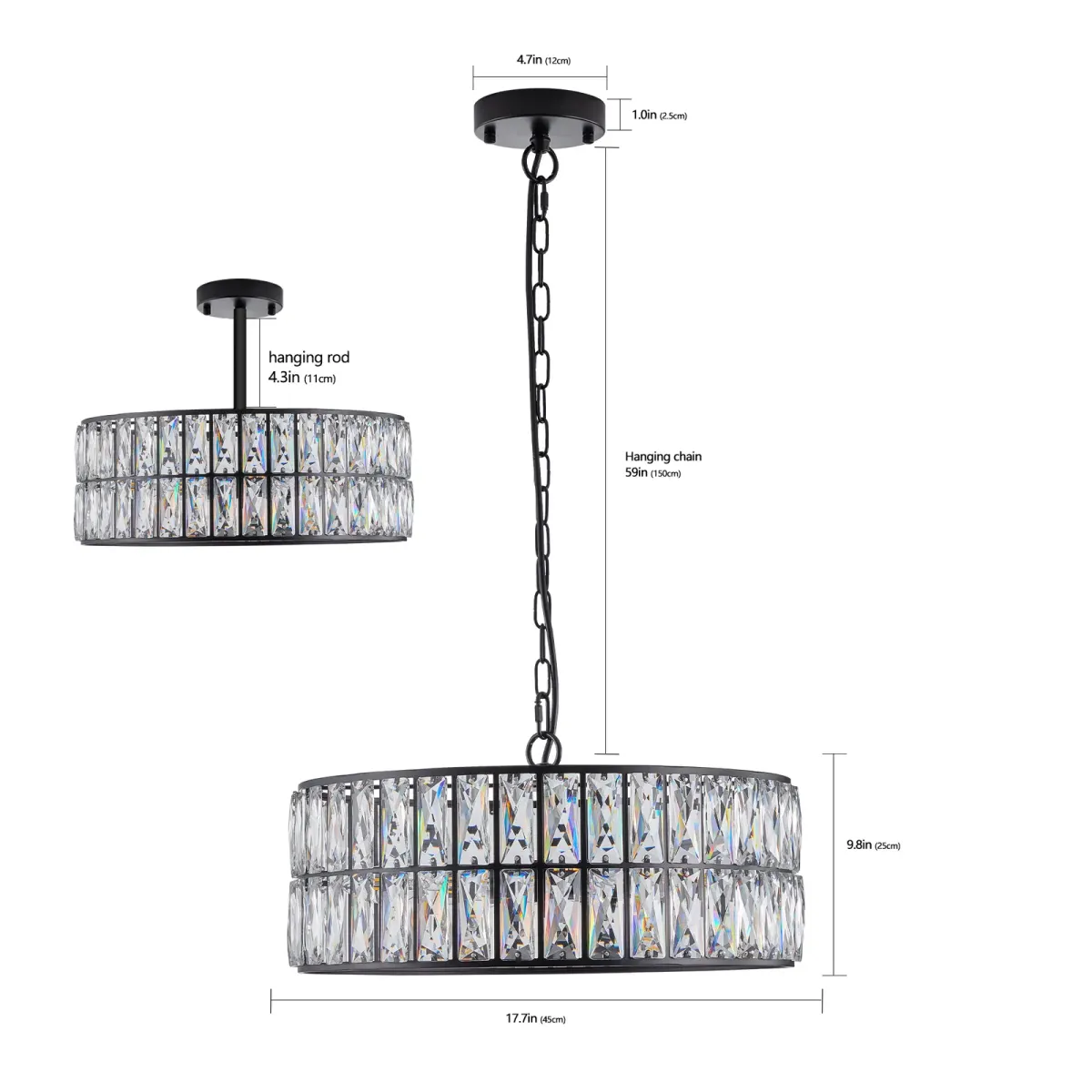 6-light crystal drum chandelier, black, view 6