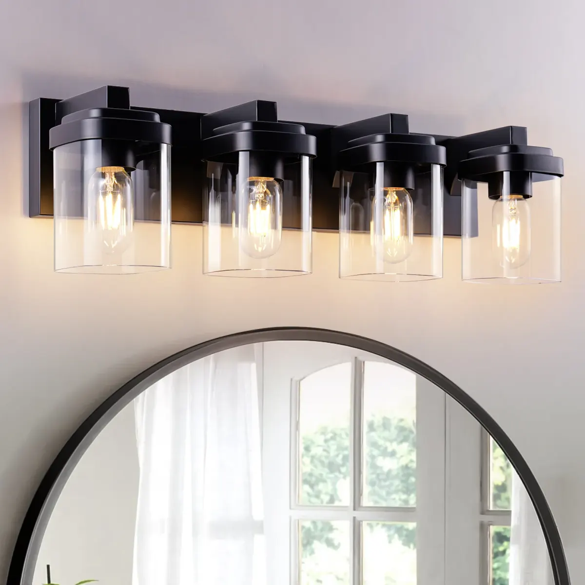 Clear glass vanity bar Z001004, 4 lights, black