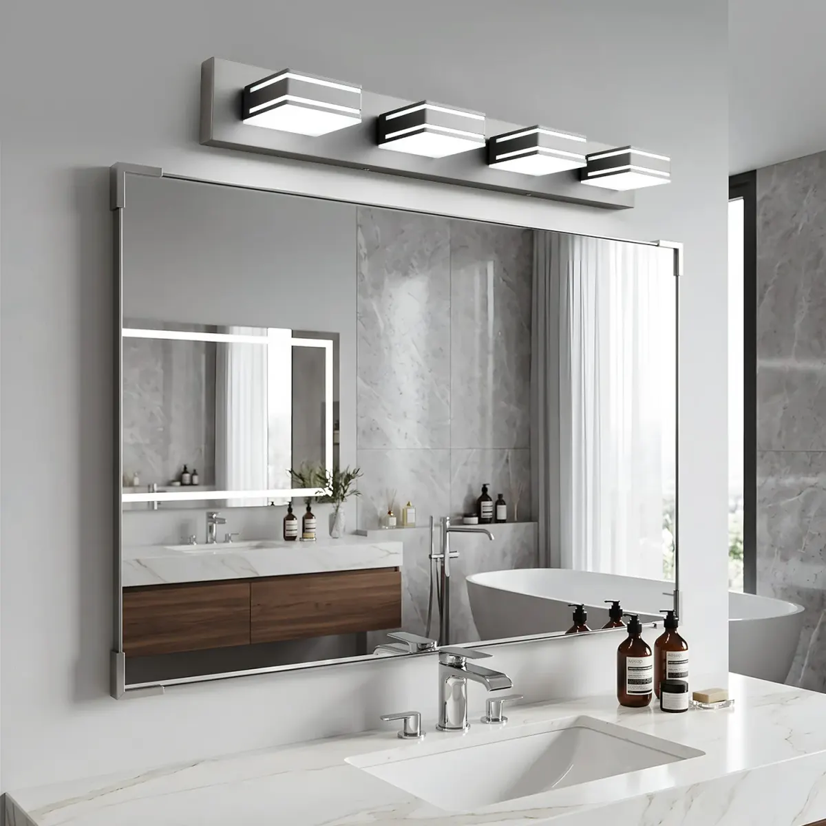 Acrylic vanity bar, 3–6 lights, 23.6–47.2 in, 4 lights, brushed nickel, view 4