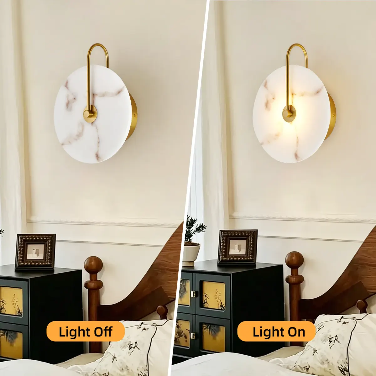 Marble wall sconce, 12.2 in, gold, manufacturer image 1