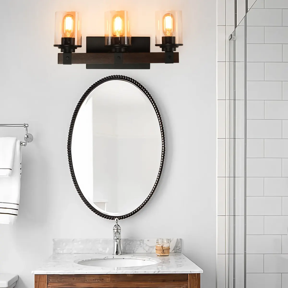 Wood vanity bar, 3 lights, walnut, view 10