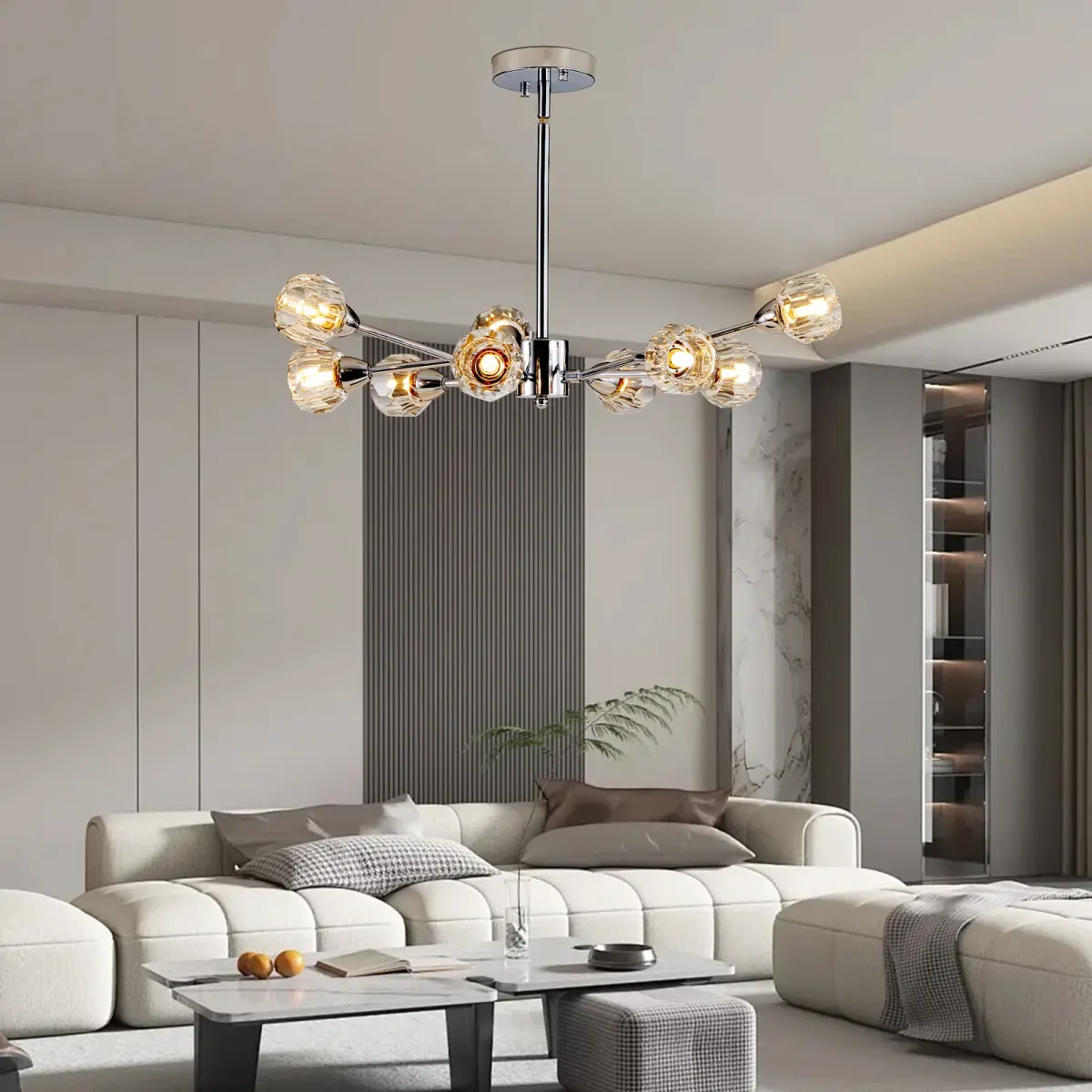 Crystal chandelier, 9 lights, 9 lights, chrome, view 3