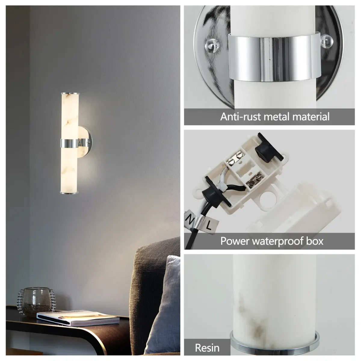 Marble wall sconce, 5.5 in, 5.5 in, chrome, manufacturer image 1