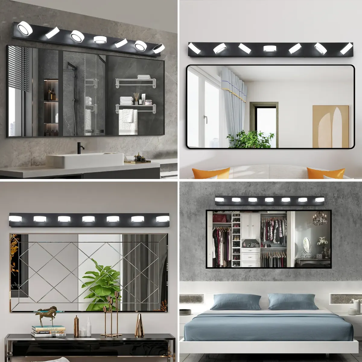 Acrylic shade vanity bar, 7 lights, black, view 4
