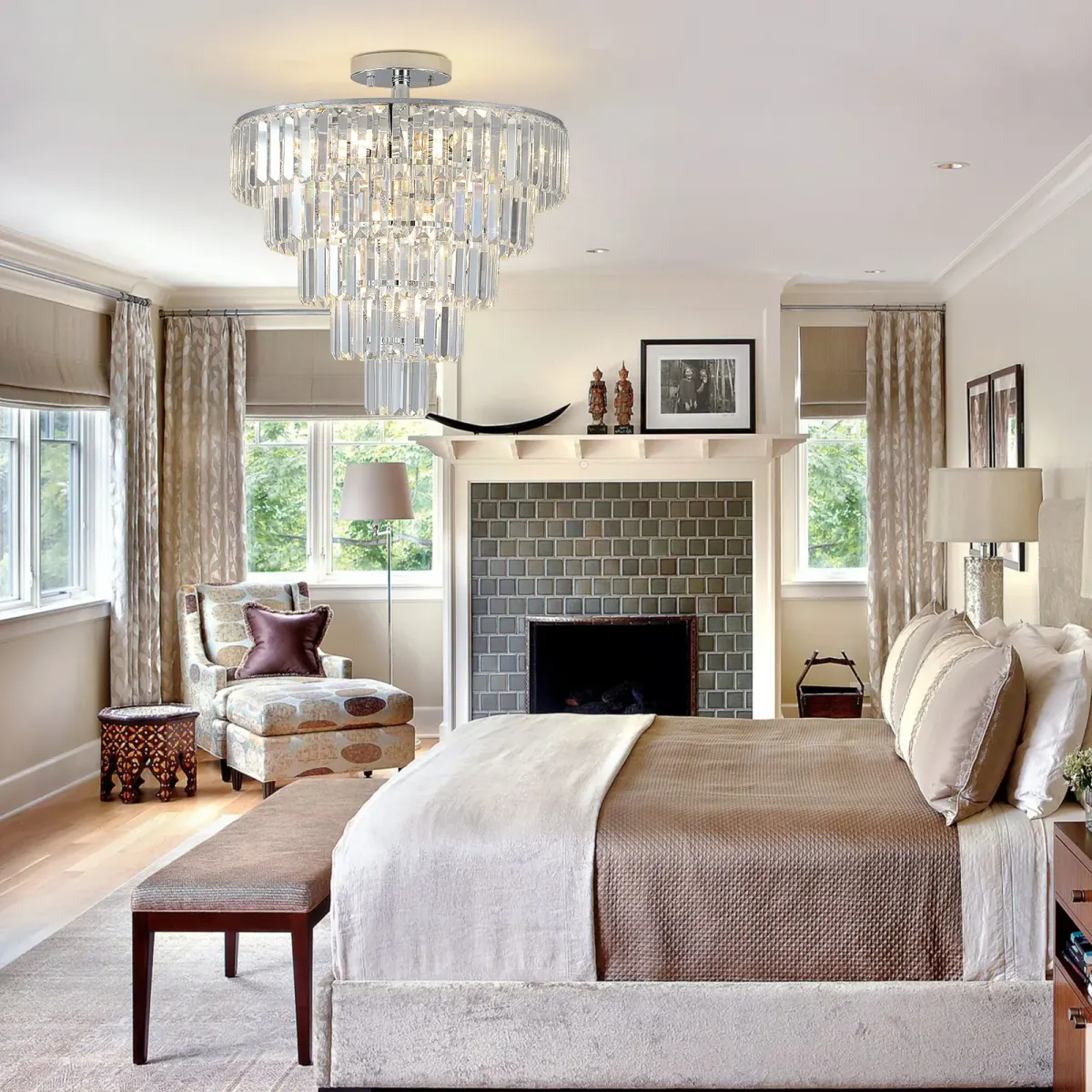 Crystal chandelier, 19.7 in, chrome, manufacturer image 3