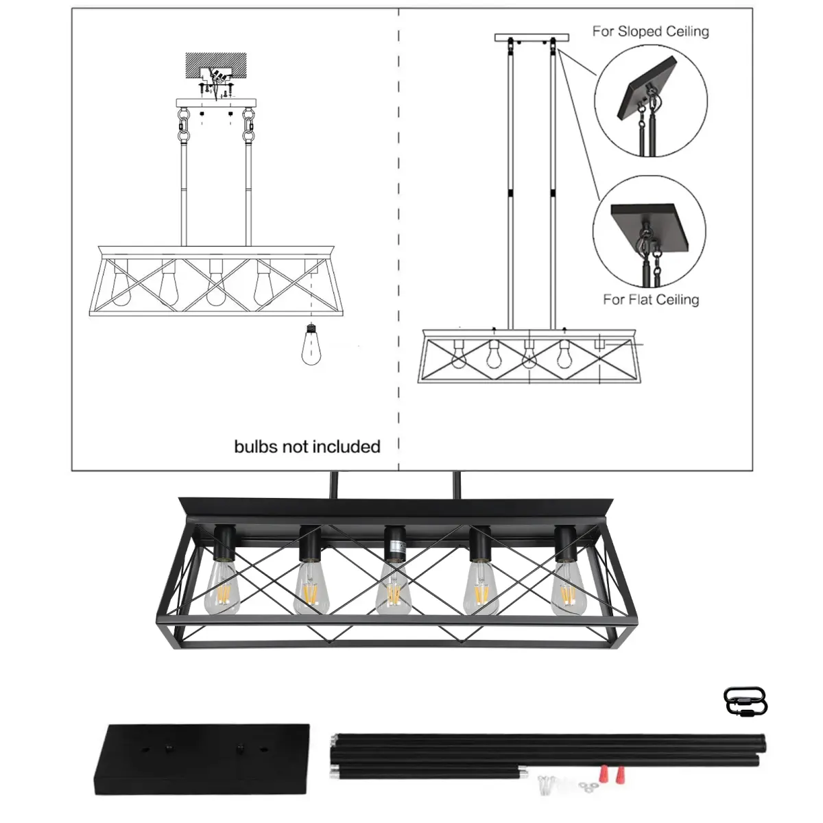 5-light cage chandelier, black, manufacturer image 1