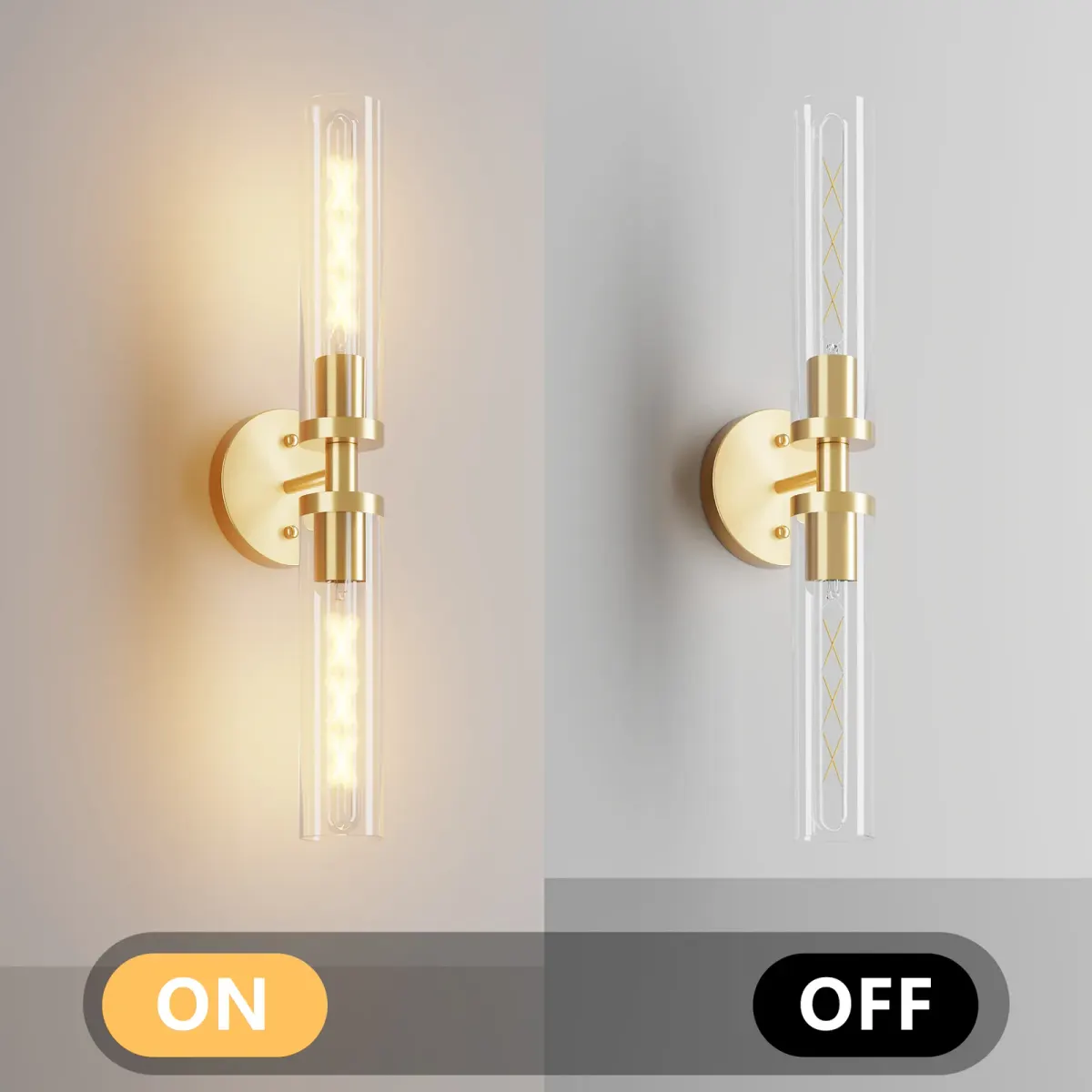 Clear glass wall sconce, 21.7 in, gold