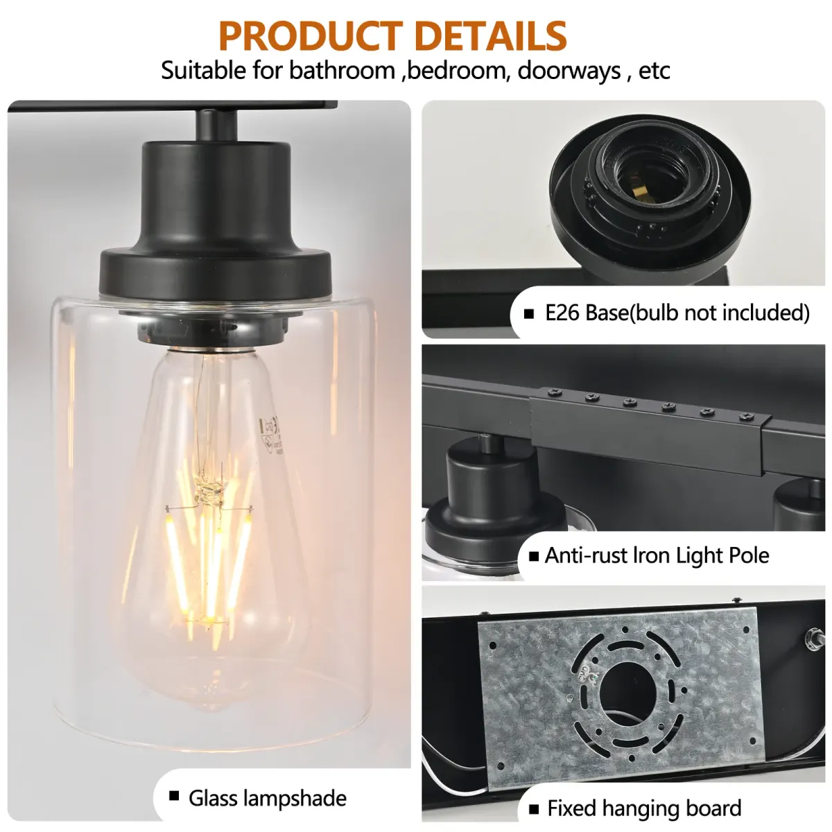 Clear glass vanity bar, 10 lights, black, manufacturer image 1
