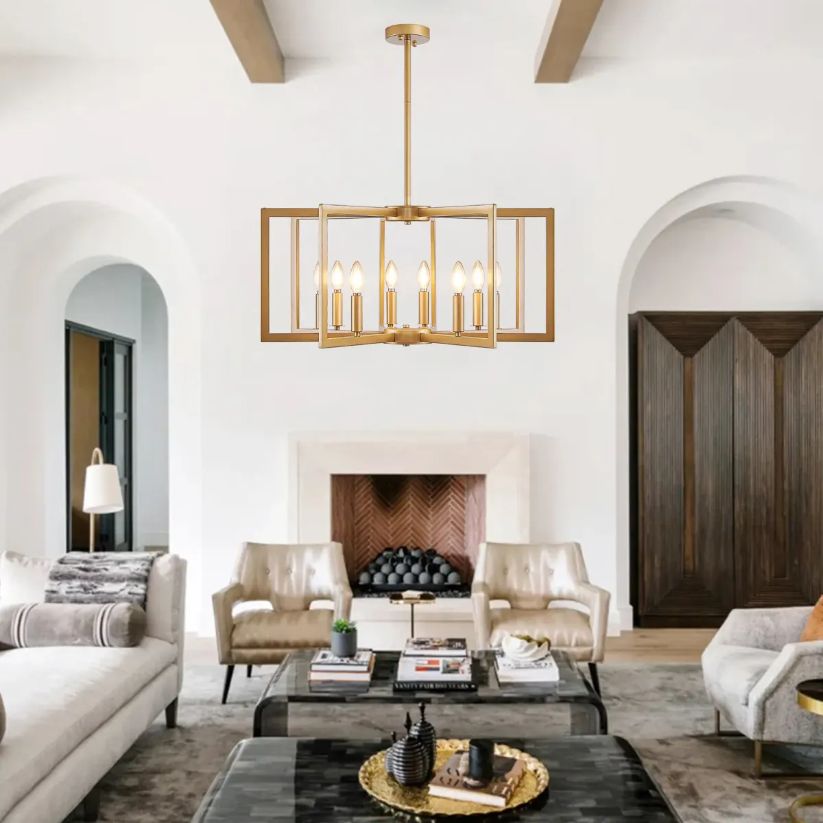 8-light geometric chandelier, gold, view 3