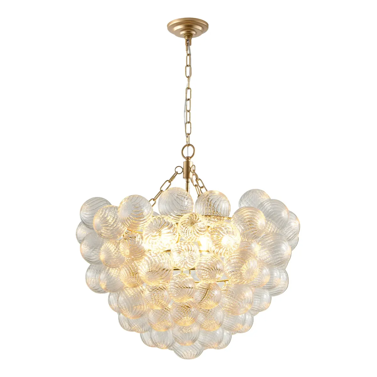 Clear glass glass globe chandelier, 23.6 in, gold, view 6