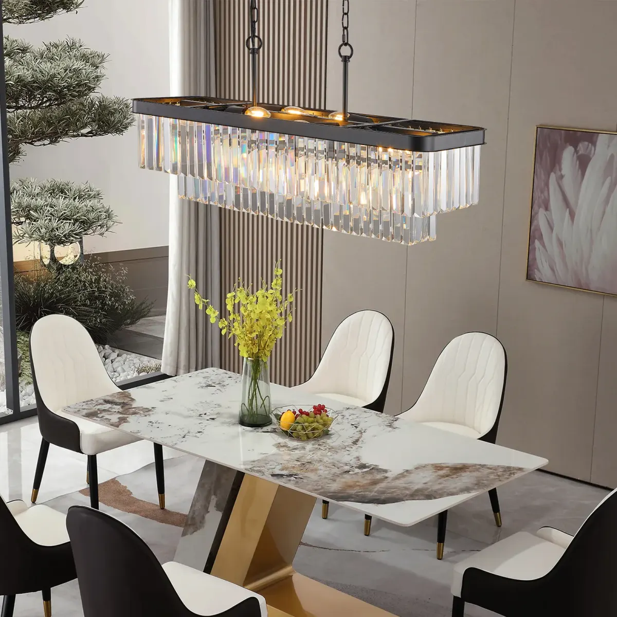Crystal rectangle chandelier, 33.5 in, 33.5 in, black, view 3