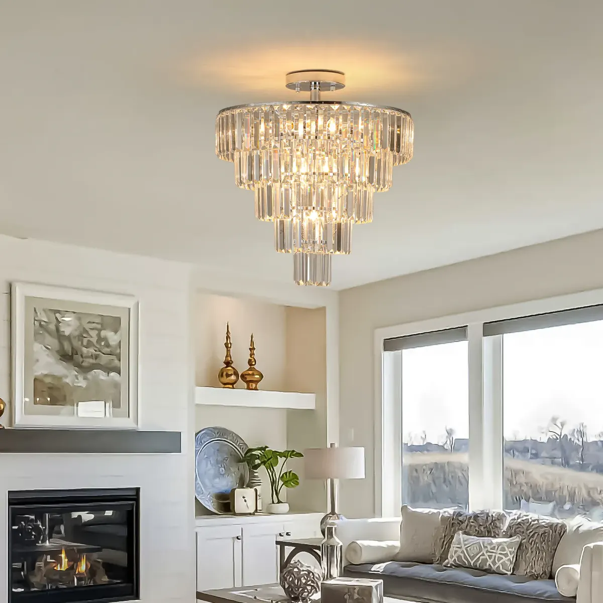 Crystal chandelier, 19.7 in, chrome, manufacturer image 1