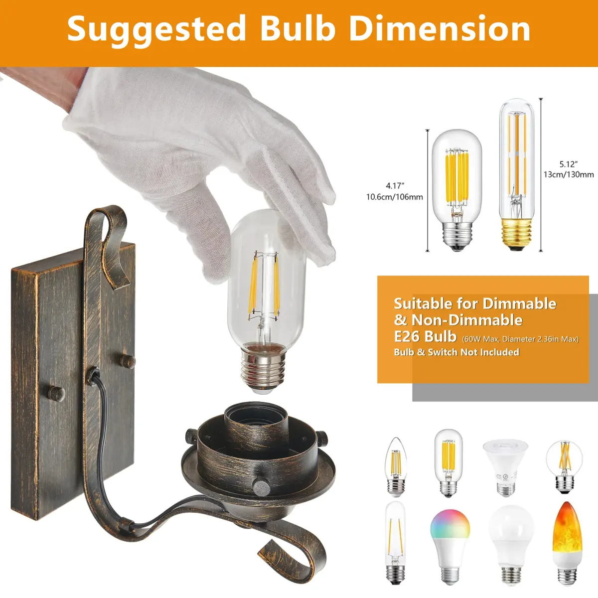 Clear glass wall sconce, 8.7 in, black and gold (L001030-W1BG2), manufacturer image 3