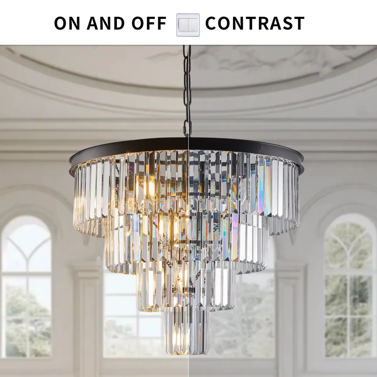 Crystal chandelier, 23.6 in, black, view 6