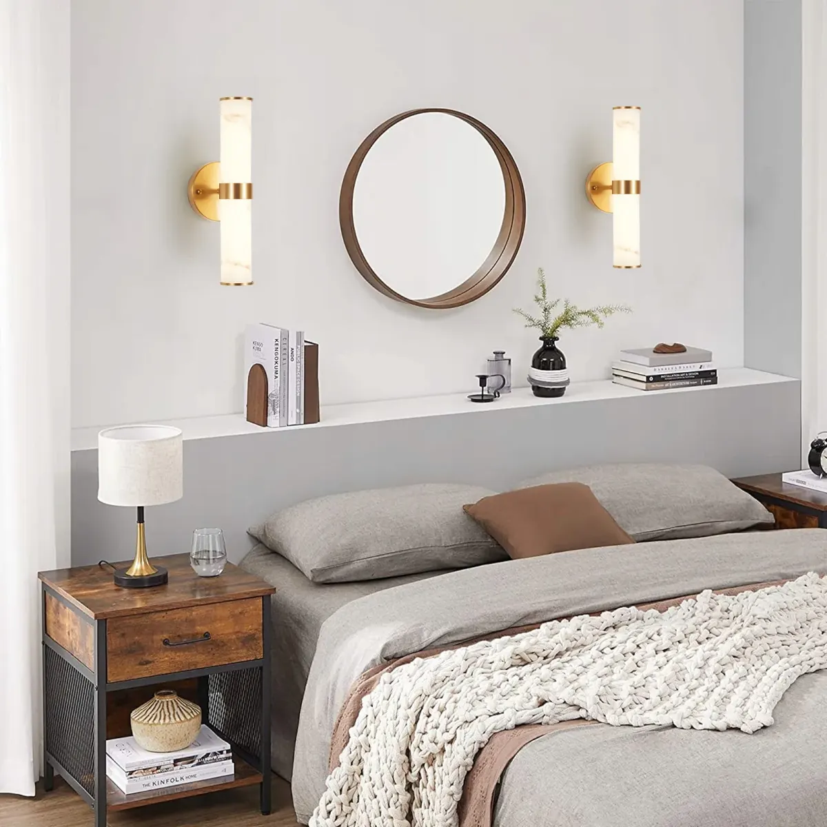 Marble wall sconce, 5.5 in, 5.5 in, gold