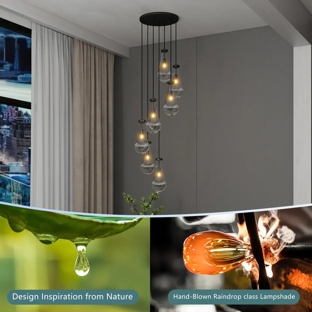 7-light chandelier, black, manufacturer image 1
