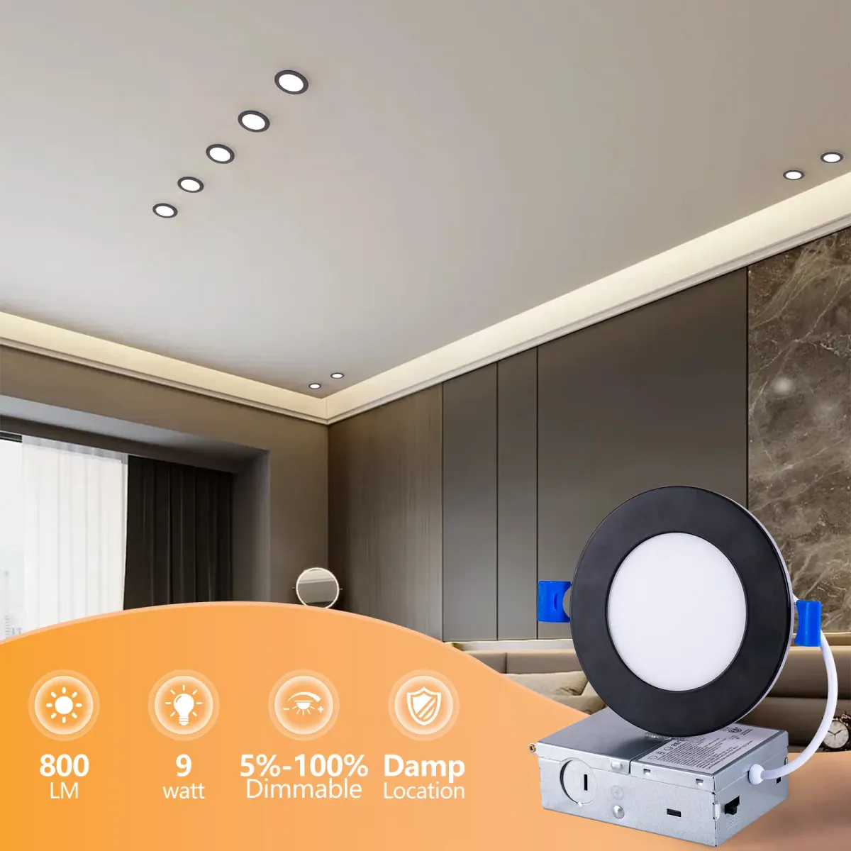 Ceiling light, 4.7 in, black (L017003-9W4-C12B), black