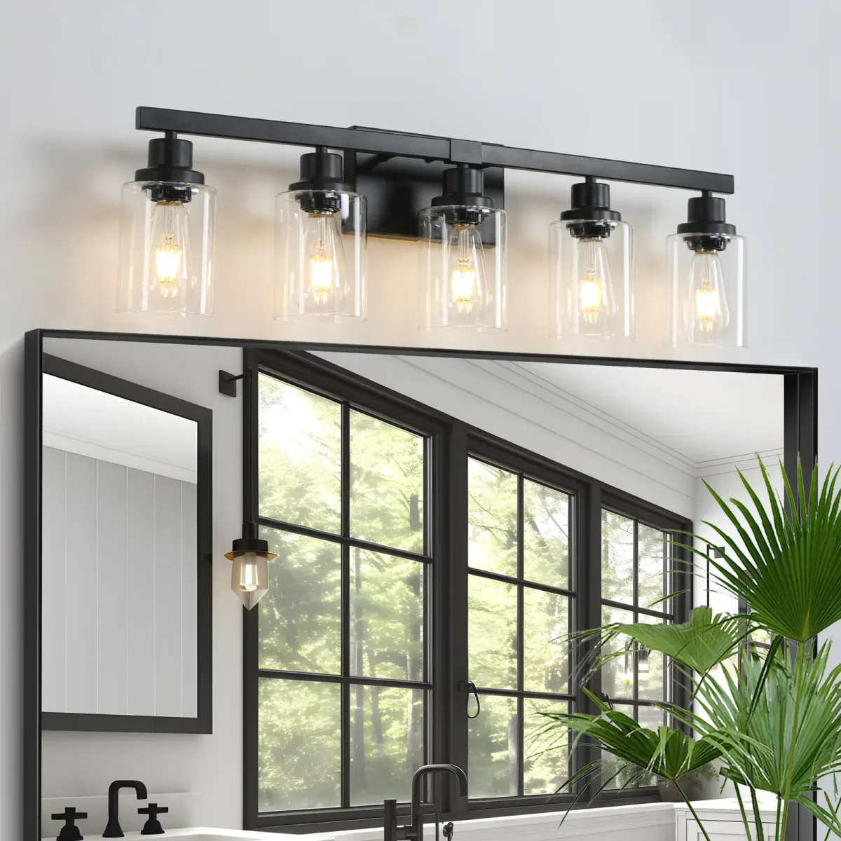 Clear glass vanity bar, 5 lights, black, view 2
