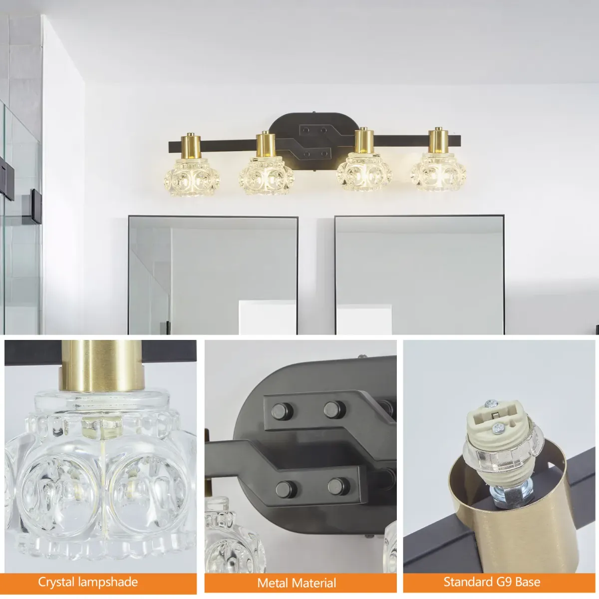 4-light crystal vanity light, black,golden, view 5