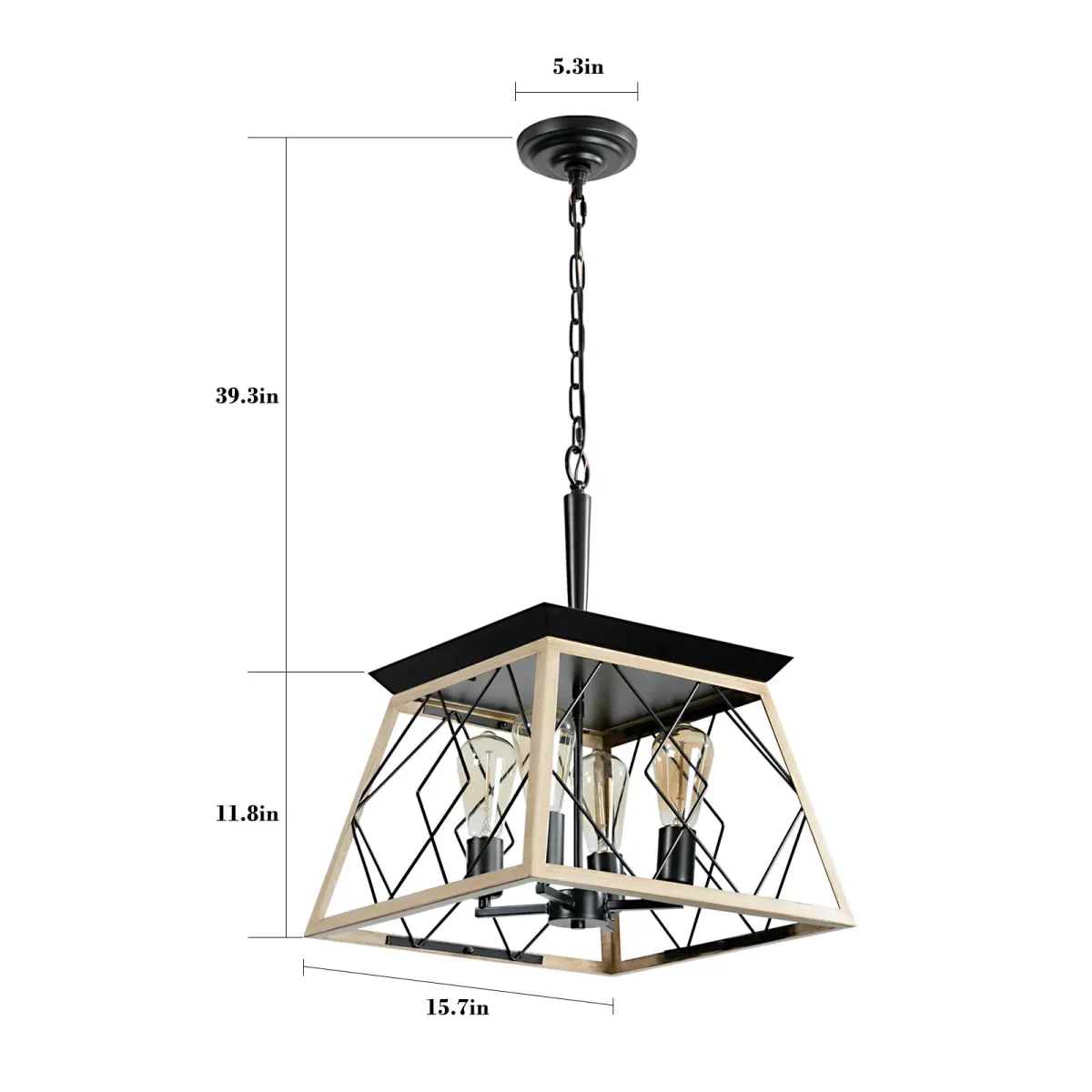 4-light cage chandelier, oak, dimension drawing 1